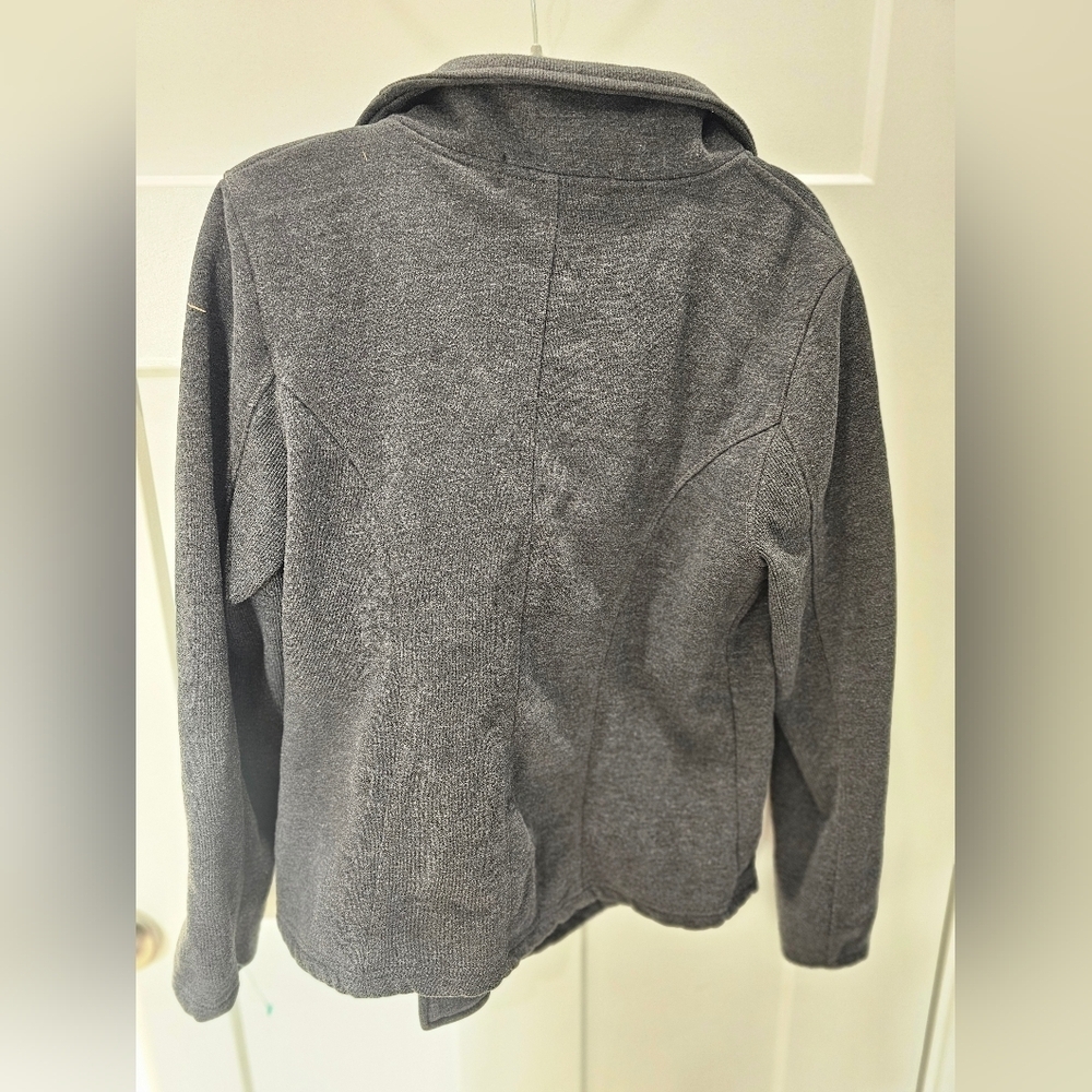 Max Jeans Gray Knit Moto Jacket L Asymmetrical Zip Fleece Lined Cotton Blend - Picture 5 of 12